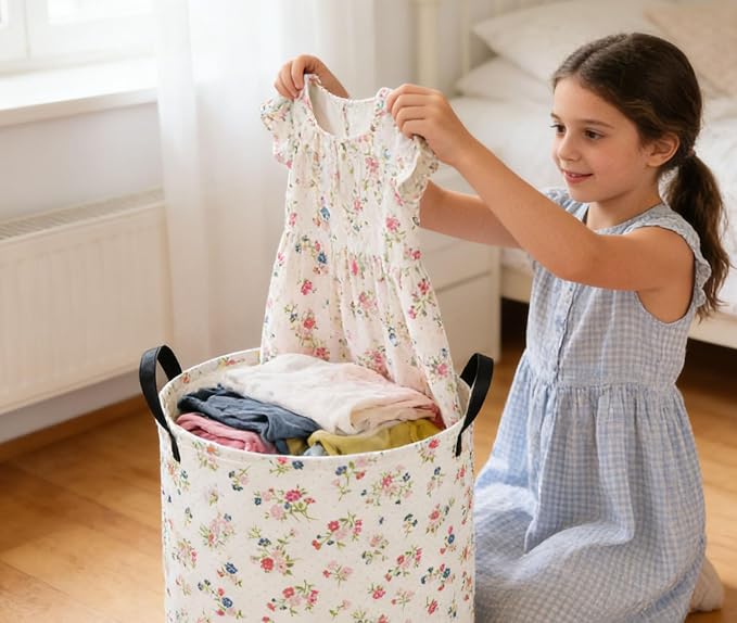 Kids Laundry Basket Flower Hamper for Nursery Animal Hamper Cute Kids Storage Bin Room Decor for Home(Flower) - Image 3