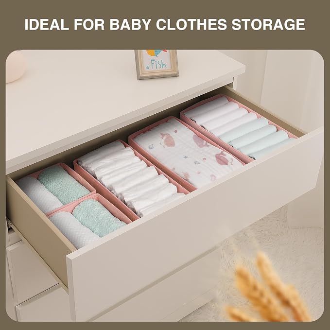 DIMJ Drawer Organizers for Clothing, Set of 4 Dresser Drawer Organizers, Fabric Closet Organizers and Storage, Drawer Dividers for Baby Clothes, Socks, Belt, Tie (Pink) - Image 4