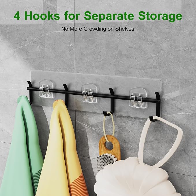 Adhesive Shower Caddy 6 Pack Rustproof Shower Shelves for Inside Shower No Drilling Bathroom Organizers and Storage with Soap Holder Large Rack Clear Black - Image 2