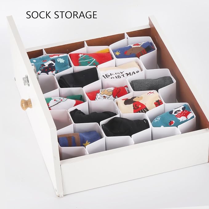 Ohlove 32Pcs Honeycomb Drawer Organizer Divider for Underwear Socks Bras Ties Belts Scarves (112 Slots) - Image 6