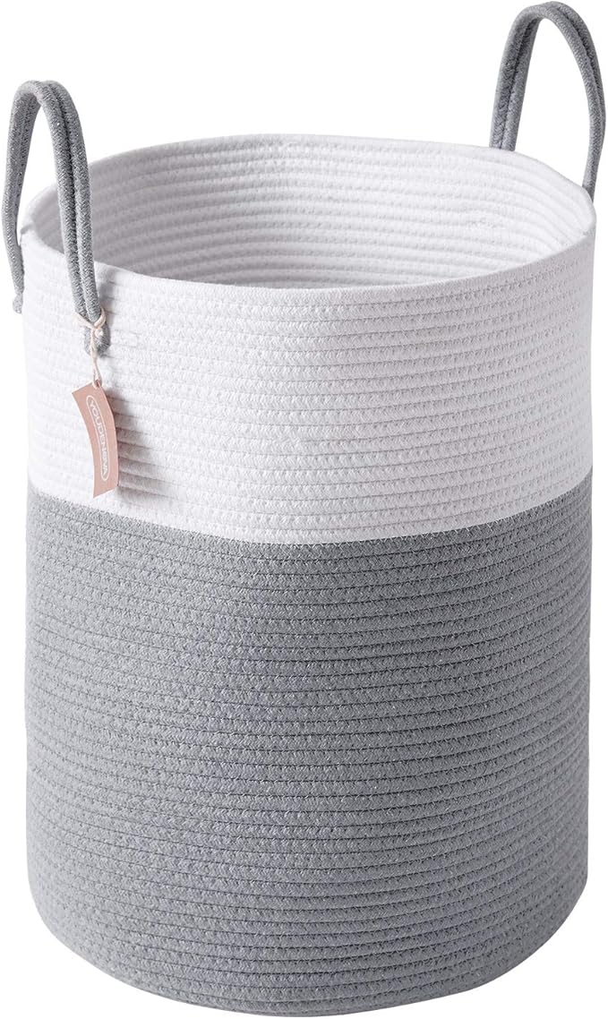 Cotton Rope Laundry Hamper by YOUDENOVA, 58L - Woven Collapsible Laundry Basket - Clothes Storage Basket for Blankets, Laundry Room Organizing, Bedroom Storage, Clothes Hamper – Grey by YOUDENOVA