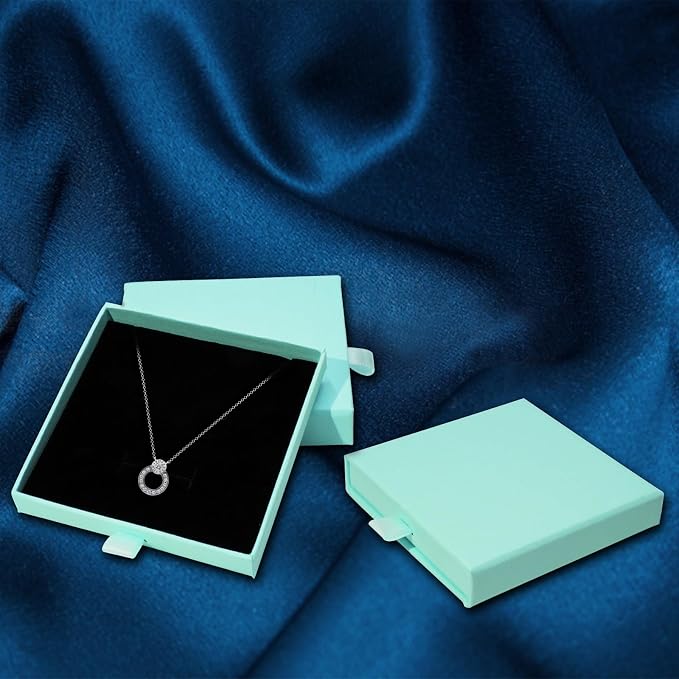 4 Pcs Jewelry Gift Box, 3.5×3.5x0.7Inch Cardboard Jewelry Boxes, Fancy Necklace Bracelet Earring Drawer Organizer Box, Kraft Empty Jewellery Boxes for Necklace Ring Earring Display Box(Blue) - Image 4