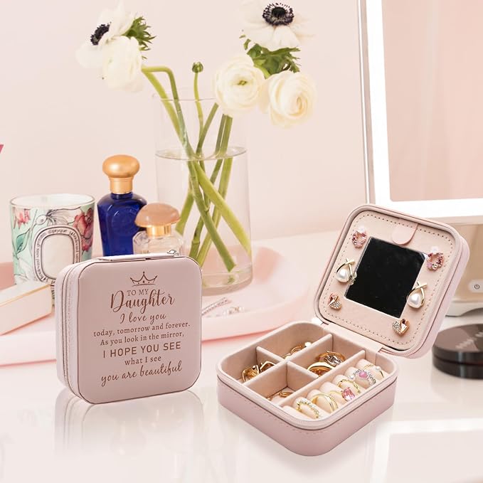 Daughter Gift from Mom/Dad, Birthday Gifts for Daughters Adult, Gifts for Daughters from Mothers, to My Daughter Wedding Gift Travel Jewelry Box Case - Image 5