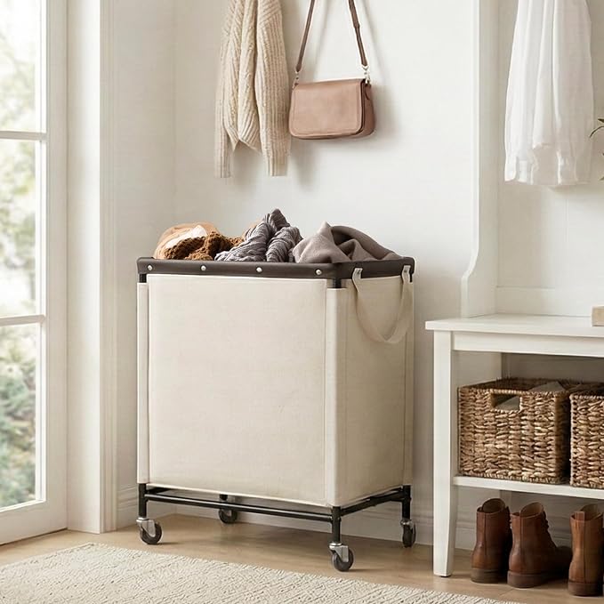 StorageWorks 3 Section Laundry Hamper, Rolling Laundry Cart with Wheels and Handles, Laundry Room Double Sorter for Organizer and Storage, 31.7 Gal(120L), Beige - Image 7