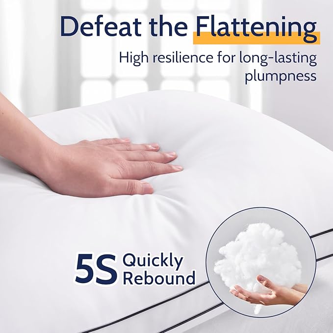 ROUMEA Pillows Standard Size Set of 2, Bed Pillows for Sleeping 2 Pack, Luxury Hotel Quality, Supportive Standard Pillows with Soft Down Alternative for Back Stomach Side Sleepers, Machine Washable