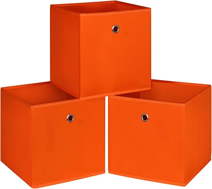 Foldable Storage Cubes Bins ,11 Inch Cloth Storage Cube Fabric Storage Box Cubes Organizer Baskets with Dual Handles for Home Organizer Set of 3 (Orange) by NieEnjoy