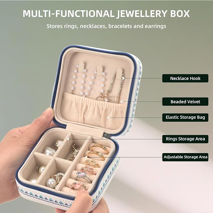 shunmei Mini Travel Jewelry Box,PU Leather Portable Jewelry Organizer Case,Art Accessories Storage Holder Boxes for Earring, Necklace, Rings, Bracelets (White Eyes) - Image 5