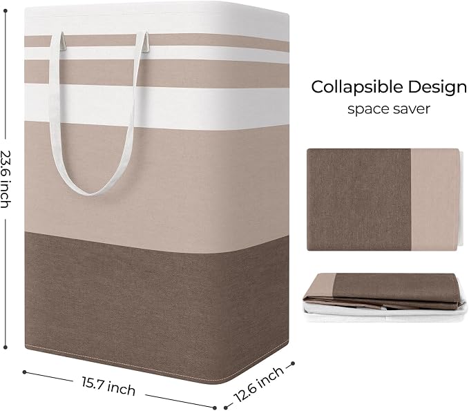StorageRight Large Collapsible Laundry Basket Hamper with Easy Carry Handles，Freestanding Clothes Hampers for Laundry, Bedroom, Dorm, Towels, Toys, 75L, Khaki - Image 2