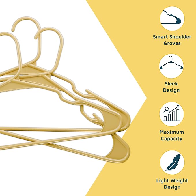 Lifemaster Plastic Clothes Hangers – Heavy Duty Hanger Set, for Organizing Clothes, Dresses, and Coat, Holds Up to 5 lbs, Space-Saving Hangers with Non-Slip Shoulder Grooves, Pack of 10, Yellow - Image 4