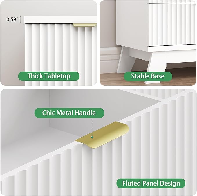 Xixini Fluted Dresser for Bedroom with 6 Drawers, 46" Tall Modern Chest of Drawers with Metal Handle, Wooden Dresser TV Stand, Wood Closet Clothes Storage Organizer for Living Room, Hallway, White