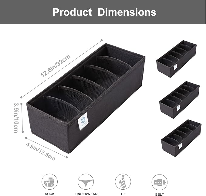 Qozary 3 Pack Sock Underwear Drawer Organizer Dividers, Collapsible Cabinet Closet Storage Boxes for Clothes, Socks, Lingerie, Underwear, Tie, Belt, Baby, Bedroom - Image 2