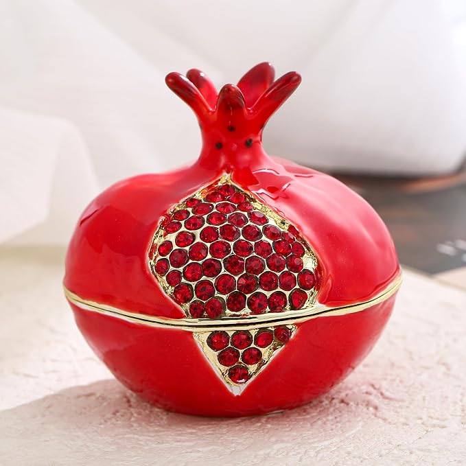 Hand Painted Fruit Trinket Box for Home Decor, Hinged Jewelry Organizer Storage, Unique Personalized Collectible Keepsake Figurine Handmade Decorative Ornament Gifts (Pomegranate) - Image 4