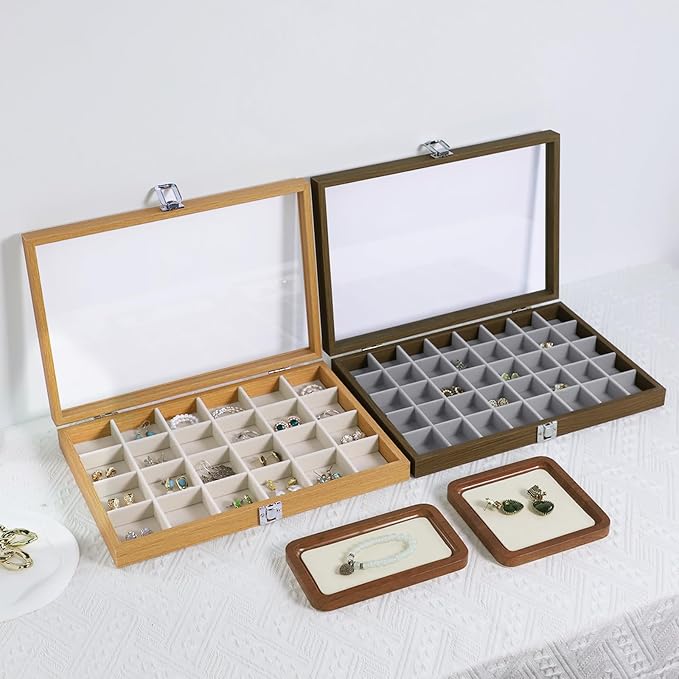Stratalife Jewelry Organizer Wooden Bracelet Jewelry Box 30 Grid Jewelry Tray with Lid Earring Holder Organizer Necklace Bracelet Bangle Ring Organizer for Women Vintage Jewelry Box - Image 5