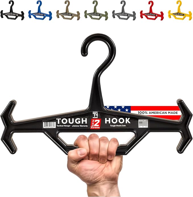 Tough Hook Original Multipurpose Heavy Duty Hanger, USA Made, Anti-Slip, 200 lb Capacity, Ideal for Tactical Gear, Body Armor, Scuba, Fitness Vests, 1 Black Plastic Piece by ToughHook