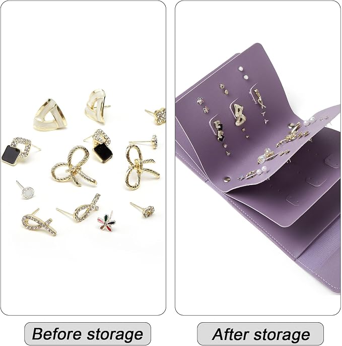 LAKE OF FIRE Earring Holder Organizer with Foldable Book Design Jewelry Book Organizer, Portable Pu Leather Travel Earring Case(Purple) - Image 4