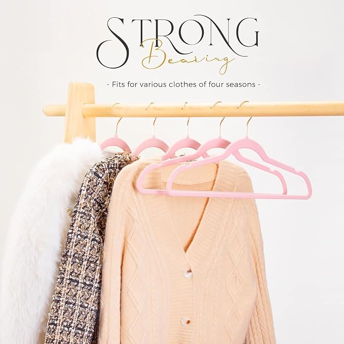 HOUSE DAY Lt Pink Velvet Hangers 300 Pack, Premium Clothes Hangers Non-Slip Felt Hangers, Sturdy Black Hangers Heavy Duty Coat Hangers, Durable Suit Hangers, Space Saving No Hanger Mark Rotating Hook - Image 6