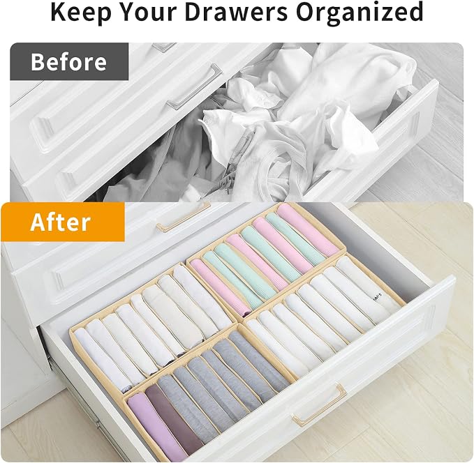 Qozary 4 Pack Drawer Organizers for Clothing, 8 Grids Foldable Closet Organizers and Storage Bins for Bedroom, Dresser Organizer Boxes for Thin T-shirts, Tank Tops - Image 2