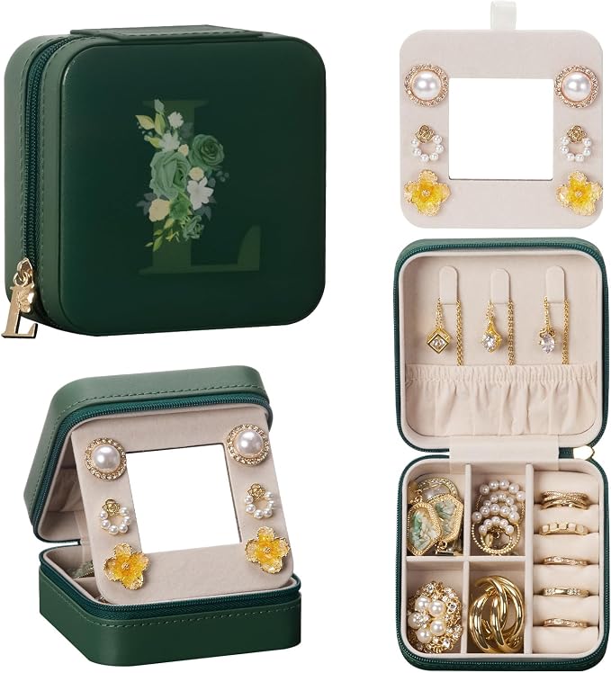 Enthralite Travel Jewelry Box for Gift: Traveling Jewelry Case for Girls Women - Mini Organizer for Necklaces Earrings Green L by Enthralite