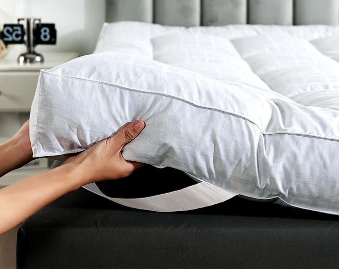WhatsBedding 5 Inch Duck Feather Bed Mattress Topper, 100% Cotton Extra Thick Mattress Pad, 2500gsm Overfilled Pillow Top, Hotel Collection