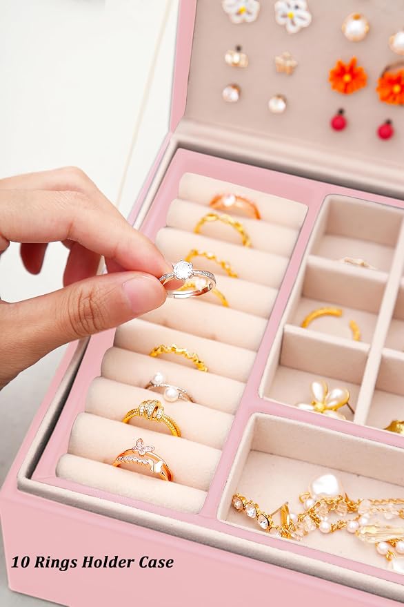 QBestry Jewelry Box for Earrings for Girls Jewelry Organizer Box Earring Holder Organizer for Girl Earring Box Jewelry Box Stud Earring Organizer for Girls Earring Jewelry Boxes for Women Pink Bling - Image 7