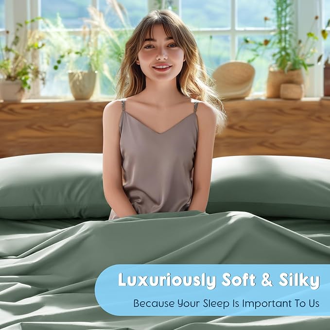 SONORO KATE 100% Egyptian Cotton Sheets Set - 1000 High Thread Count, Luxury 5-Star Hotel Sateen Bed Sheets, Soft, Breathable Long Staple Sheets, Fit up to 16" - 4 PC (Sea Glass,King)