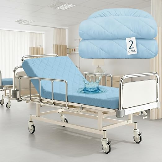 Lounsweer 2 Pack Waterproof Hospital Mattress Cover, 80x36x12in Blue Fitted Bed Sheet Protectors, Incontinence Protection Leakproof Breathable for Elderly, Adults Home Hospital Beds