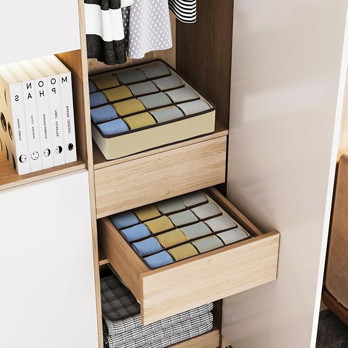 Joyoldelf Sock Drawer Organizer Divider Underwear Organizer 16-cell Fabric Dresser Drawer Organizers Storage Boxes for Socks Lingerie, Handkerchiefs, Ties (Beige) - Image 6