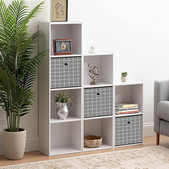 Foldable Storage Cubes Bins,11 Inch Cloth Storage Cube Fabric Storage Box Cubes Organizer Baskets with Dual Handles for Home Organizer Set of 3 (Grey grid) - Image 4