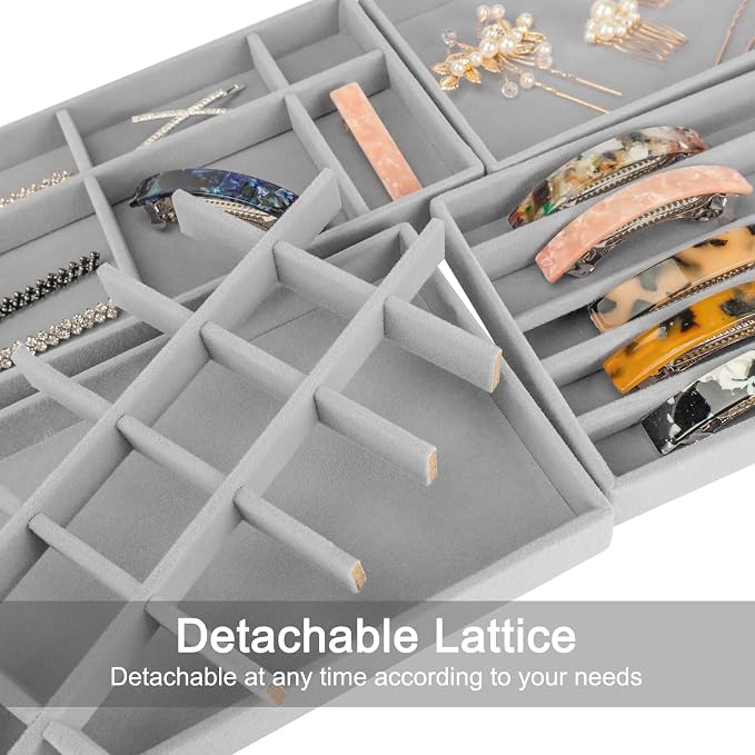 12Pcs Velvet Stackable Jewelry Trays, Jewelry Drawer Organizer, Large Removable Display Jewelry Tray, Necklace Bracelet Storage Box for Earring, Ring, Brooch, Watch (Grey) - Image 4