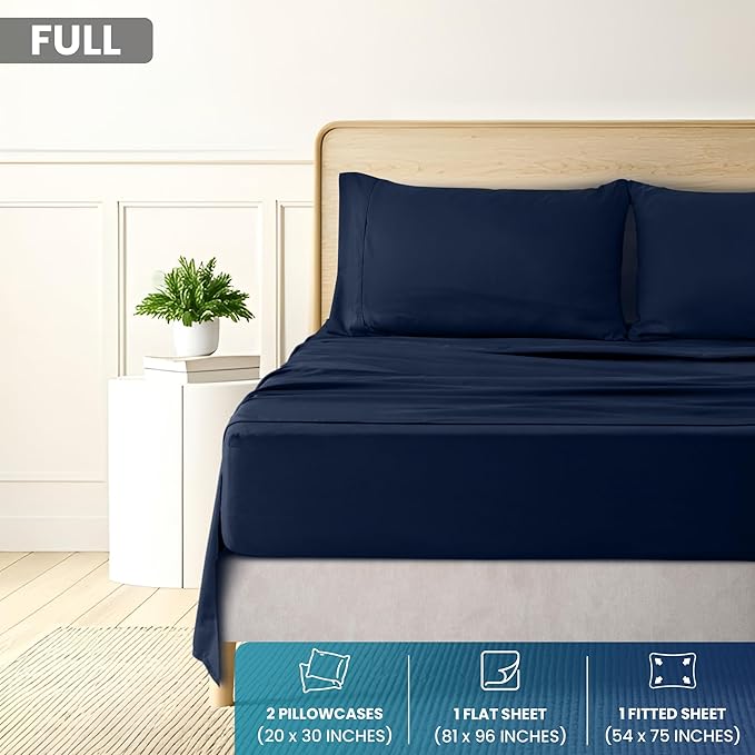Utopia Bedding Full Size 4 Piece Sheet Set - Brushed Microfiber - Soft Bed Sheets for Full Size Bed - Includes 1 Fitted, 1 Flat, & 2 Pillow Cases - Deep Pocket (Navy)