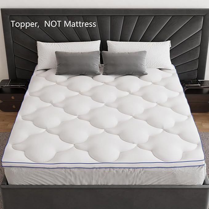 Belffin Pillow Top Mattress Topper Twin Size, Mattress Pad Cover with 8-21 Inch Deep Pocket, Bed Mattress Protector for Back Pain Relief, Soft Breathable Overfilled Down Alternative Filling, White