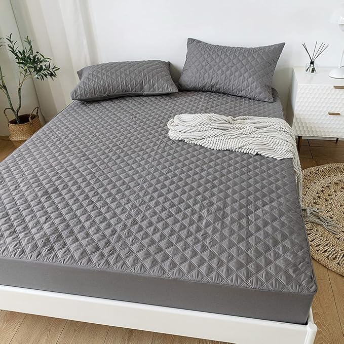 vctops Quilted Fitted Sheet Waterproof Mattress Protector Pad Ultra Soft Elastic Fitted Deep Pocket Bed Cover (Grey, Full)
