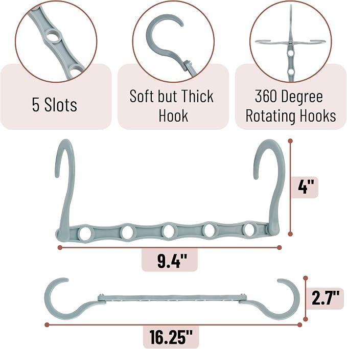Mr. Pen- Space Saving Hangers for Clothes, 16 pcs, Pastel Colors, Plastic Multi Clothes Hangers Space Saving, 5 Slots, 360° Rotating Hooks - Image 3