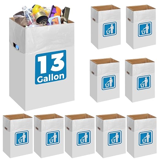 13 Gallon Cardboard Trash cans for Events (Pack of 10)， with 20 Liners Included，Be applicableOutdoor Events pop up Trash cans for Parties，Reusable Portable Garbage Can，in-Home Recycling Bins by Unknown