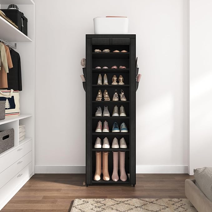 VILICK Shoe Rack with Cover Narrow Shoe Organizer with 4 Side Pockets 10 Tier Tall Shoe Storage Holds 18-22 Pairs Shoes and Boots Shoe Rack for Closet Entryway Garage - Image 7