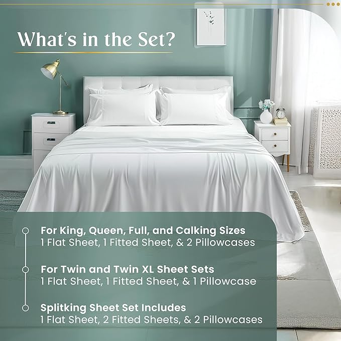 100% Egyptian Cotton Sheets King Size, 800 Thread Count 4 Piece Breathable Bed Sheet Set, 15" Deep Pocket King Sheets Cotton, Solid Sateen Weave Luxury Hotel Collection, No Pill & Shrink- Light Blue