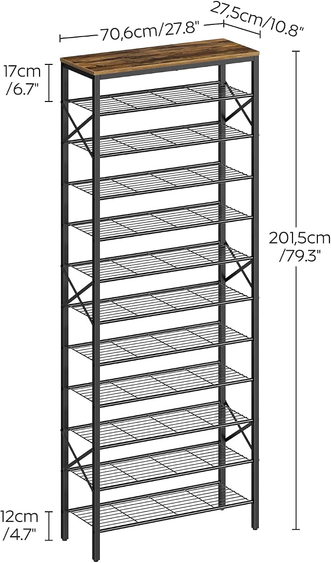YATINEY 12 Tier Shoe Rack, Large Capacity Shoe Storage Organizer Holds 48 Pairs, Sturdy and Stable, for Entryway, Hallway, Closet, Dorm Room, Rustic Brown SS12BR - Image 3