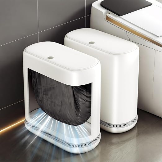 Bathroom Trash Can with Lid, 3 Gallon Small Slim Garbage Bin with Auto-Adsorption & 75 Bags (5 Rolls), Mini Waste Basket Dog Proof for Bathroom, Kitchen, Office, Bedroom, Laundry, Toilet, Rv, White by Unknown