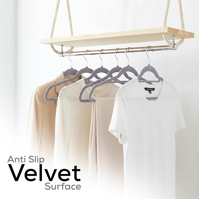 Utopia Home Premium Velvet Hangers 20 Pack - Non-Slip Clothes Hanger with Tie Bar - Grey Hangers with 360 Degree Rotatable Hook - Heavy Duty Coat Hanger - Image 6