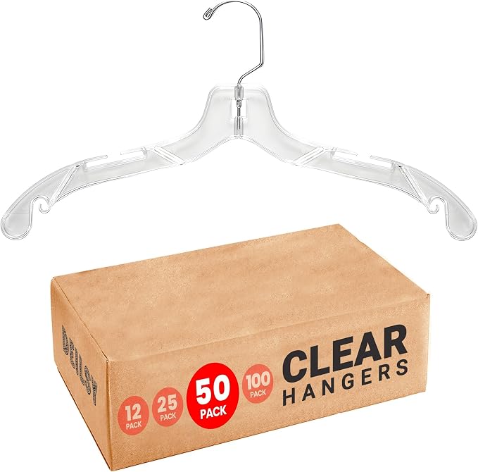 DEILSY™ Clear Plastic Hangers 50 Pack - Durable Clothes Hanger for Wardrobe Organization, Essential Plastic Hanger for Garments, Versatile Coat Hangers for Home and Retail Use by Deilsy
