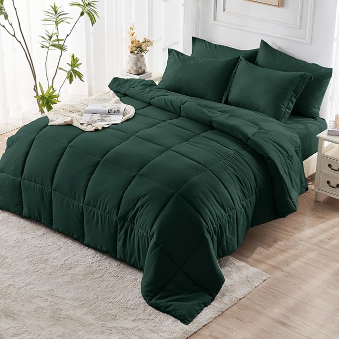 JOLLYVOGUE Twin XL Comforter Set, Ultra-Soft Bed in a Bag Twin XL Size 5 Pieces, Oeko-TEX Certified Bedding Set with Down Alternative Comforter, Sheets, Pillowcases & Shams, Emerald Green