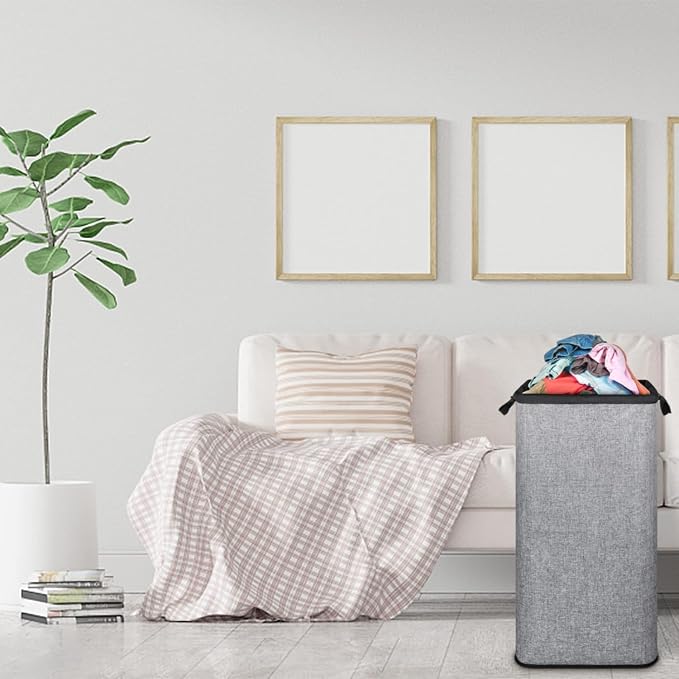 SNIGJAT Extra Large Laundry Hamper, 100 L Tall Laundry Basket with Sturdy Handles, Dirty Clothes Basket for Bedroom, Large Hamper, Sturdy Storage Organizer for Clothes Toys Grey - Image 6