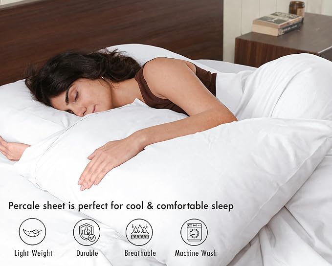 RUVANTI 100% Cotton Sheets – Split King Size Percale Bedding, Cooling & Breathable, Durable with a Crisp, Soft & Comfortable Feel, 16" Deep Pocket, 5-Piece Set, Bright White