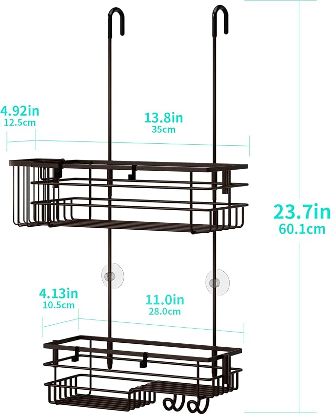 HapiRm Hanging Shower Caddy Organizer - No Drilling Shower Shelves with Hooks and Toothbrush Holder, Rustproof 304 Stainless Steel Bathroom Organizer - Bronze - Image 6
