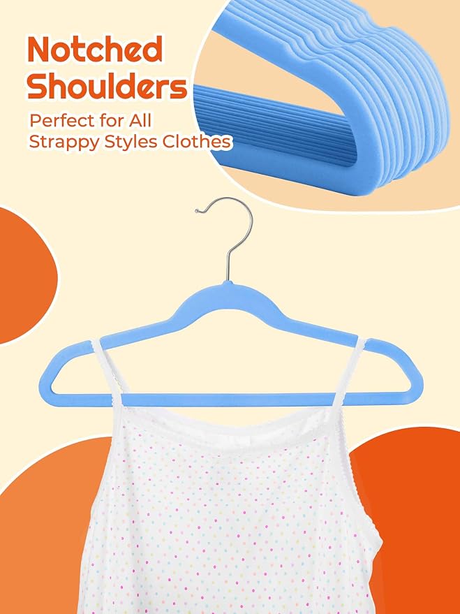 HOUSE DAY 14 Inch Kids Velvet Hangers 50 Pack, Durable Big Kids Hanger for Youth, Non Slip Kid Felt Hangers, Cute Childrens Hanger for Closet, Blue - Image 6