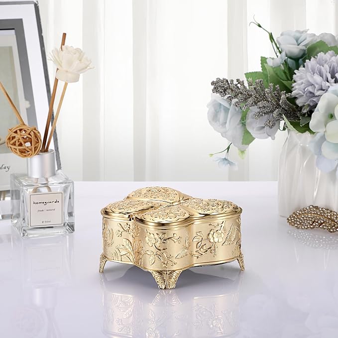 Hipiwe Decorative Jewelry Storage Box Gold Trinket Box for Necklace Ring Earrings Organizer Treasure Keepsake Holder for Women, Medium - Image 6