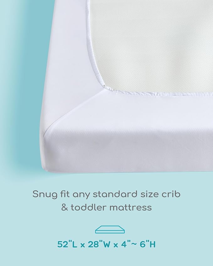 Viscose Derived from Bamboo Crib Mattress Protector, 100% Waterproof, Oeko-TEX Certified Baby Mattress Cover, for Standard Crib & Toddler Bed, Machine Washable & Dryer-Friendly, 52” x 28”