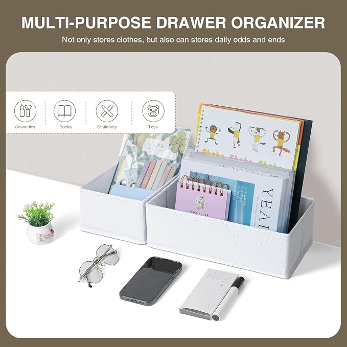 DIMJ Drawer Organizers - Set of 8 Fabric Closet Organizers and Storage, Drawer Dividers for Baby Clothes, Socks, Belt, Tie (Pink) - Image 3