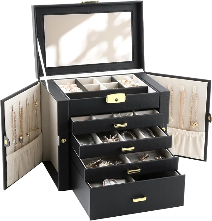 Jewelry Box for Women, 5-Layer Jewelry Organizers Box, Large Jewelry Storage Box for Girls, Jewelry Holder Organizers Gift for Valentine's Day, Christmas, New Year (Black) by HOME