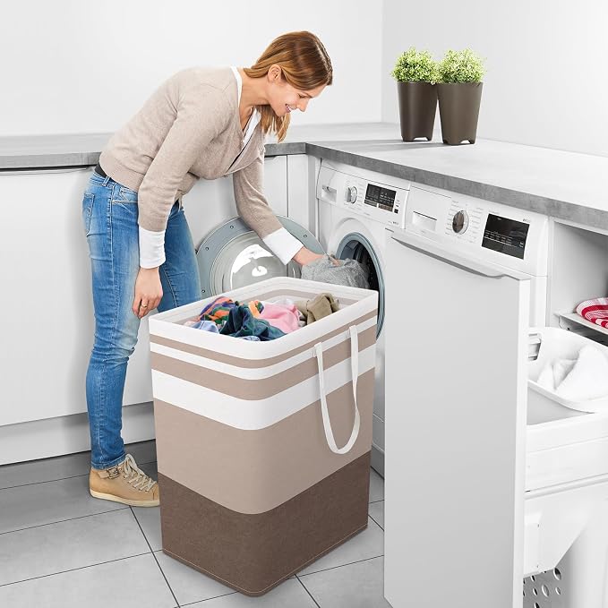StorageRight Large Collapsible Laundry Basket Hamper with Easy Carry Handles，Freestanding Clothes Hampers for Laundry, Bedroom, Dorm, Towels, Toys, 100L, Khaki - Image 6